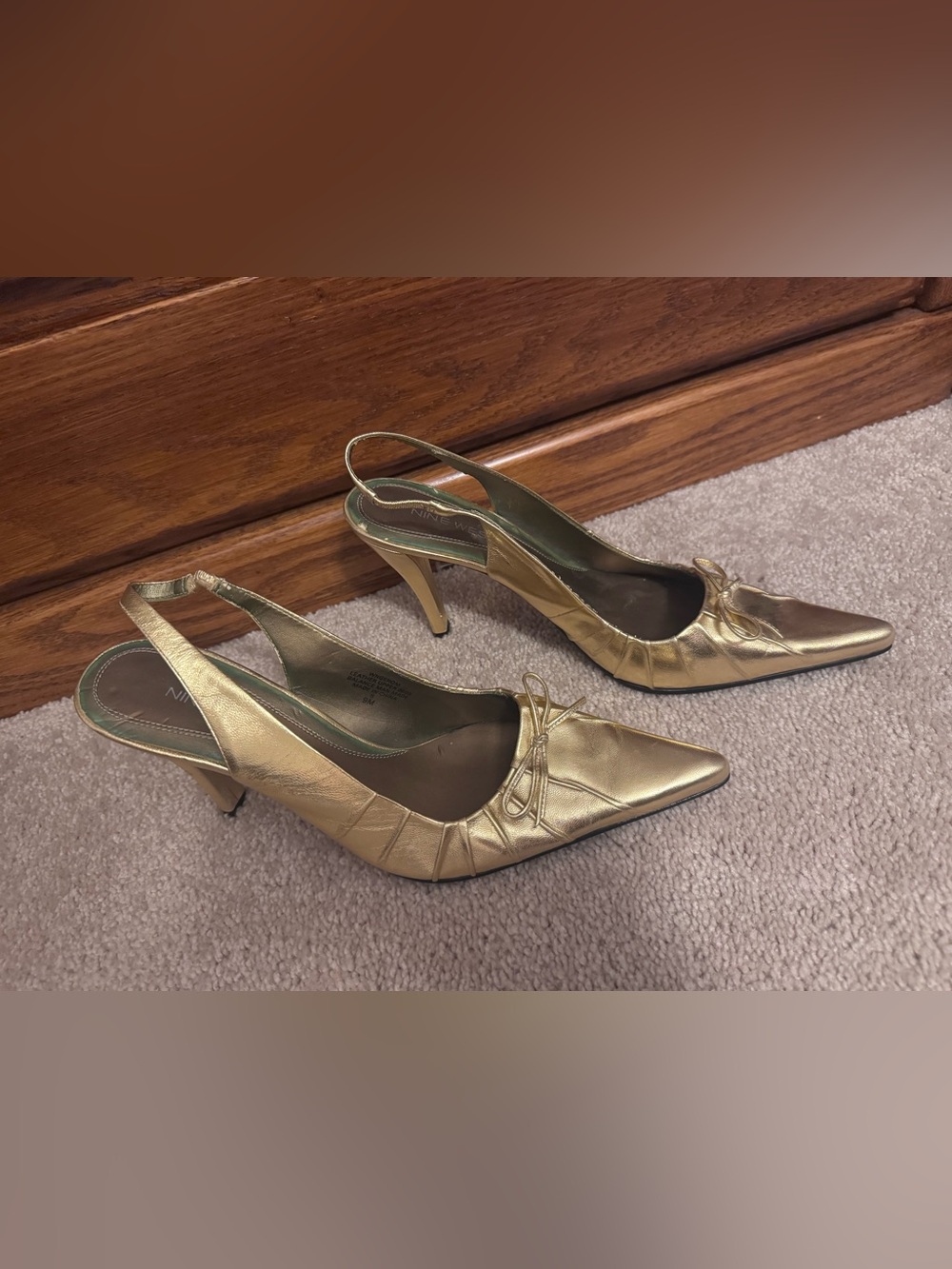 Nine West Metallic Gold Pointed Slingback Heels
